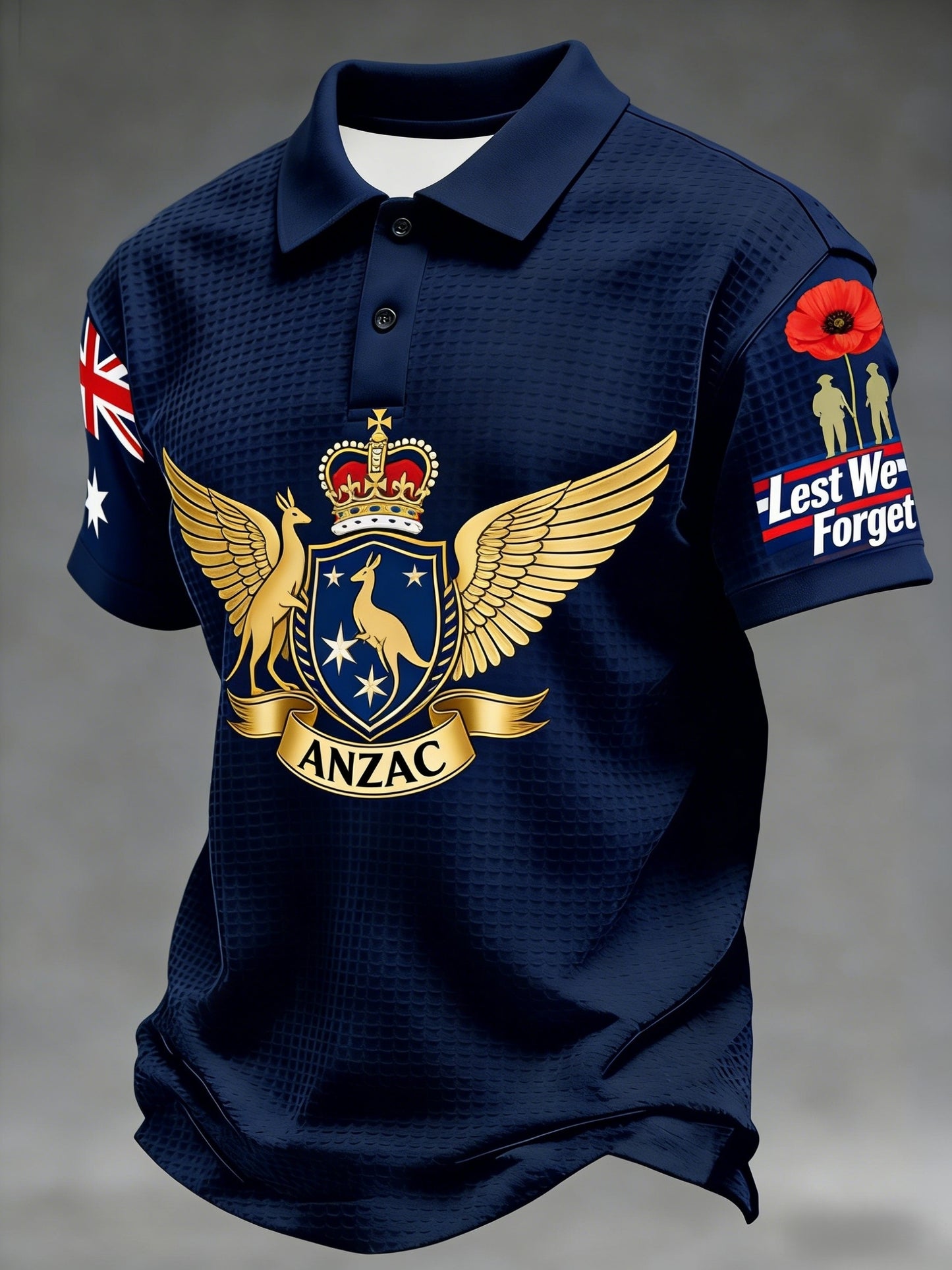 Men's  Australia Anzac Day Lest We Forget Waffle Short Sleeve Top