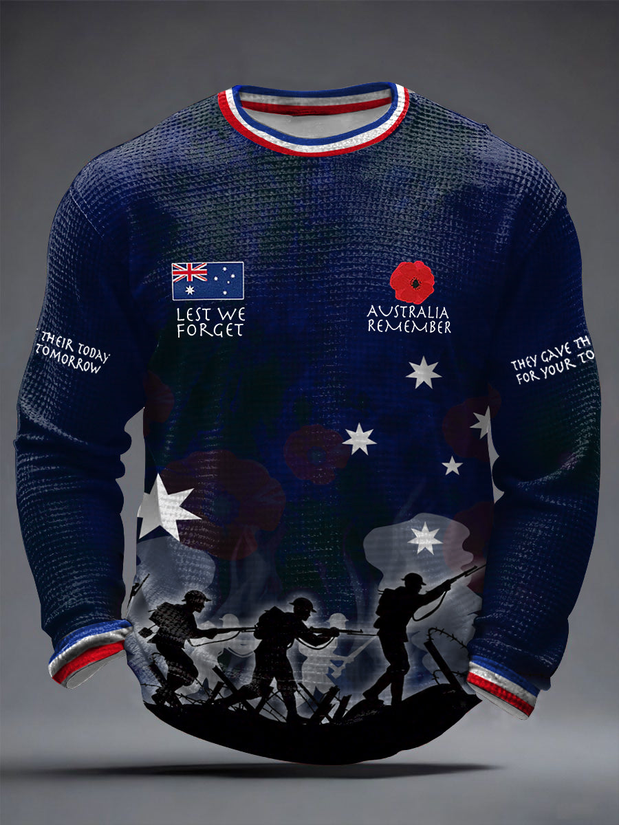 Men's Australia Anzac Day Lest We Forget Waffle Long Sleeve T-Shirt