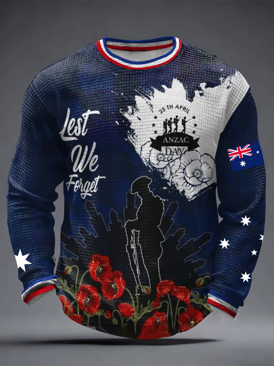 Men's Australia Anzac Day Lest We Forget Waffle Long Sleeve T-Shirt