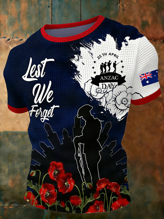 Men's Australia Anzac Day Lest We Forget Waffle Short Sleeve T-shirt