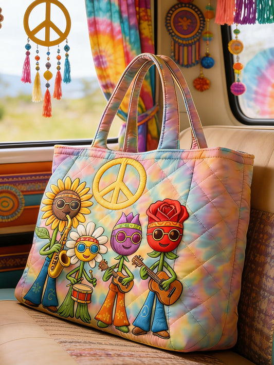 Retro Hippie Print Quilted Duffle Bag