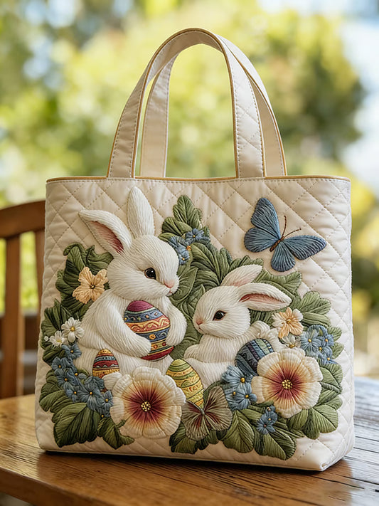 Easter Bunny Floral Printed Tote Bag