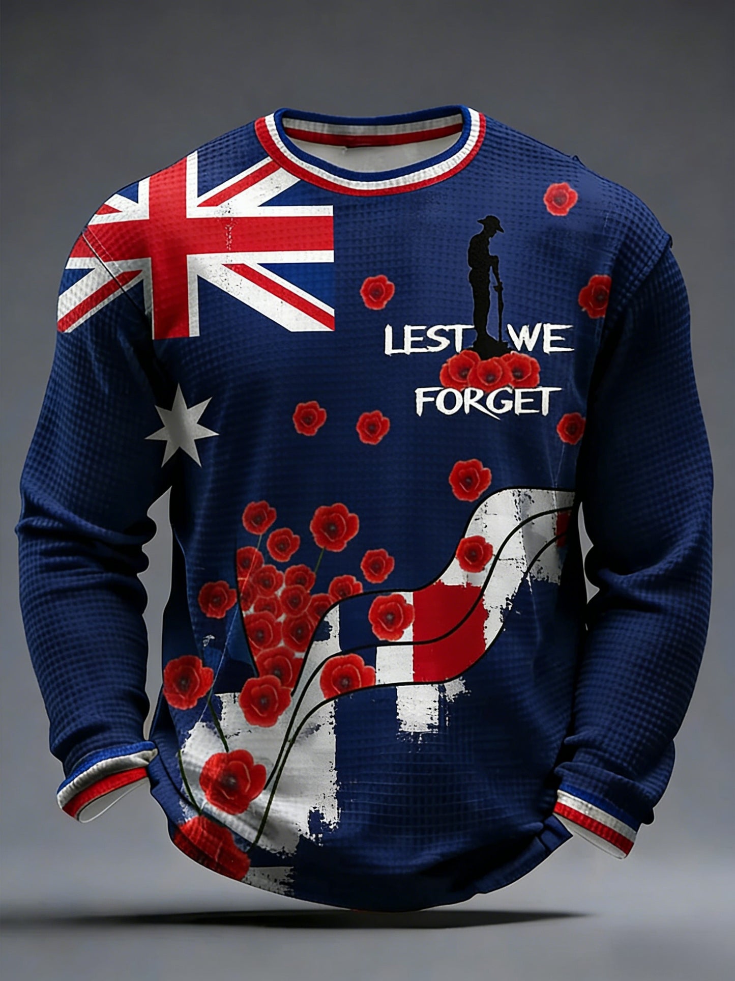 Men's  Australia Anzac Day Lest We Forget  Waffle Long Sleeve T-Shirt