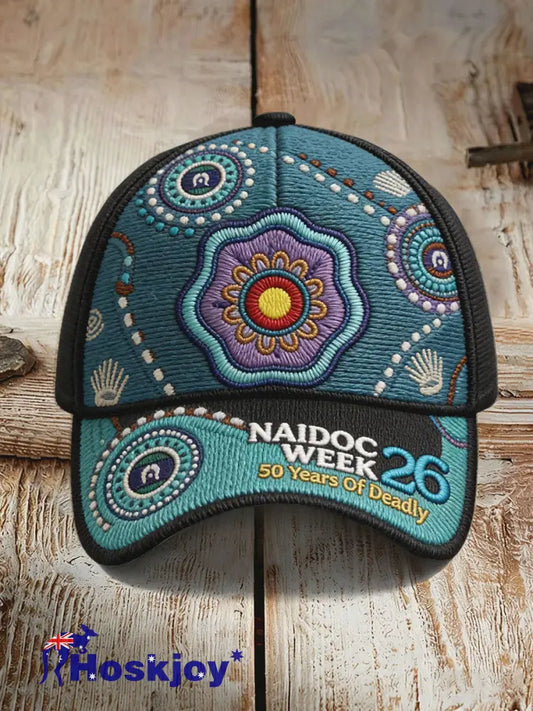 Unisex AU Aboriginal Art NAIDOC Week 50 Years of Deadly Printed Hat Black / ONE