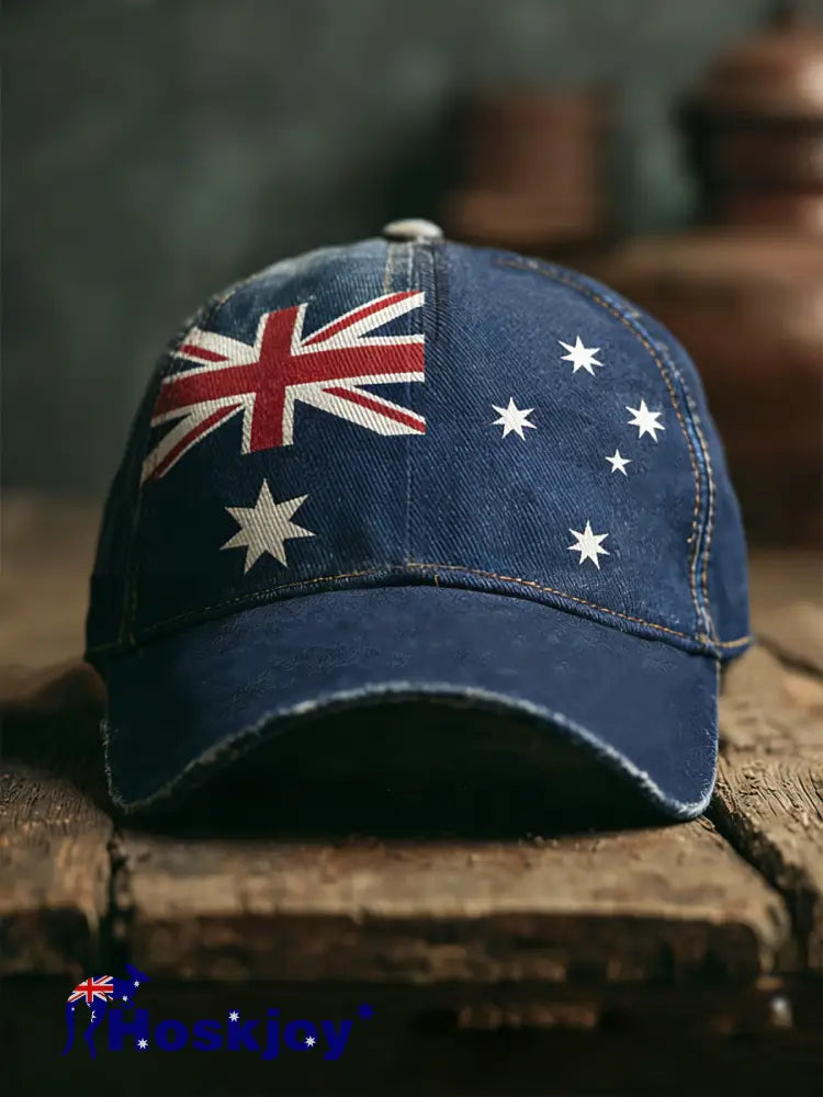Unisex Australian Flag Print Hat Navy Blue / ONE