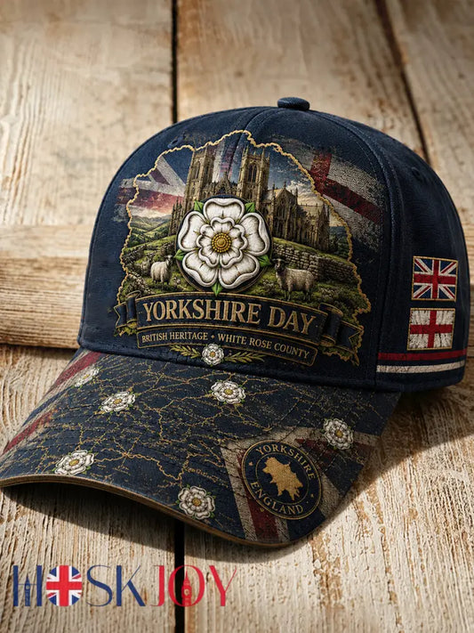 Unisex England Yorkshire Day White Roses Art Printed Hat - Deep Blue / ONE