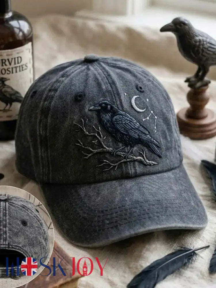 Unisex Gothic Crow Washed Hat - Black / ONE