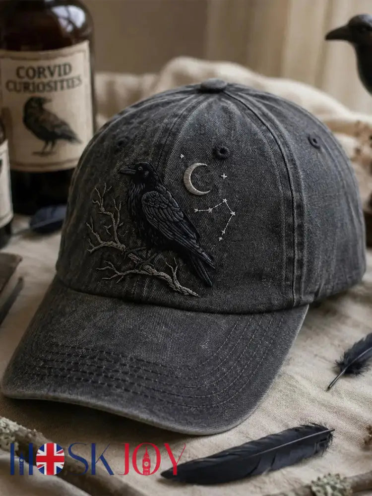 Unisex Gothic Crow Washed Hat - Black / ONE