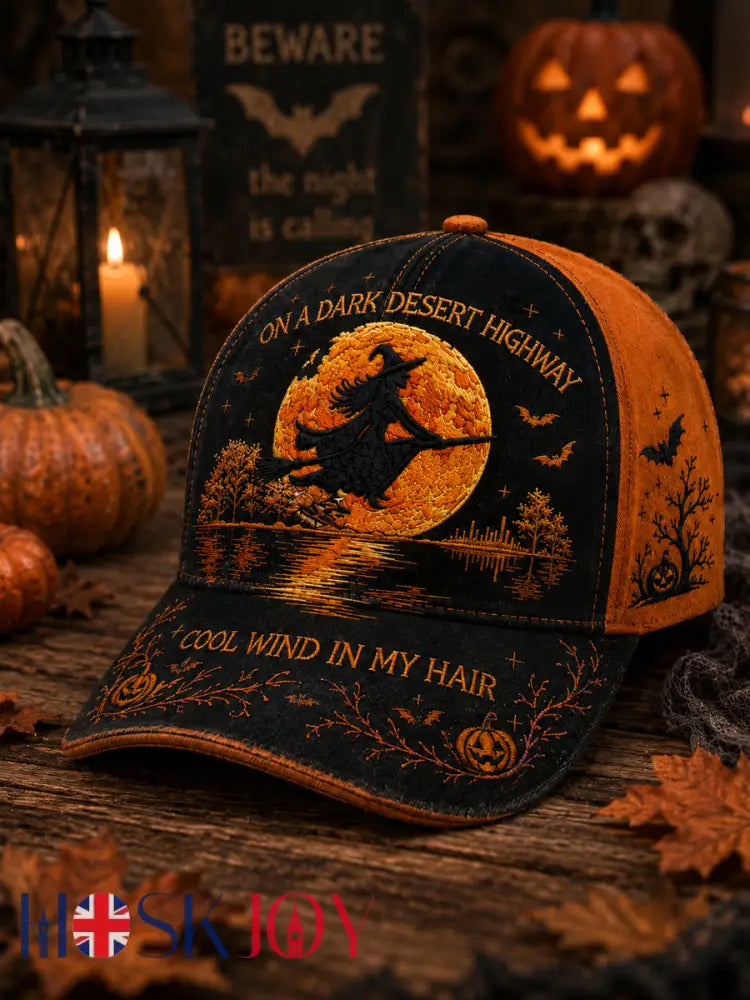 Unisex Halloween Witch Pumpkin Bat Print Hat - As picture / ONE