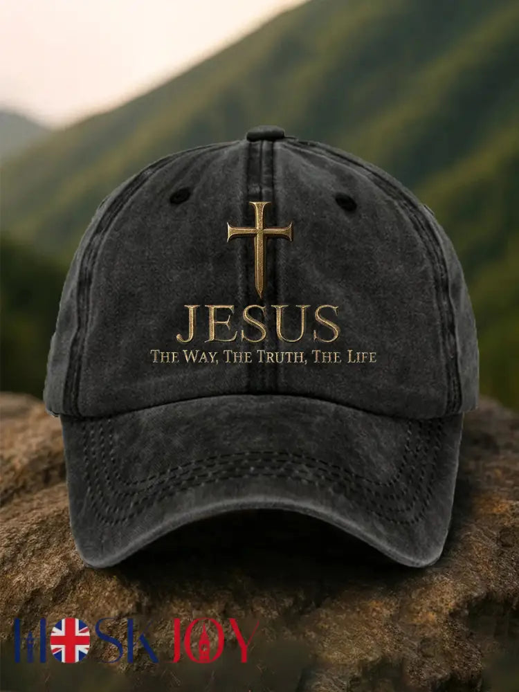 Unisex Jesus The Way The Truth The LifeCross Faith Print Hat - Black / ONE