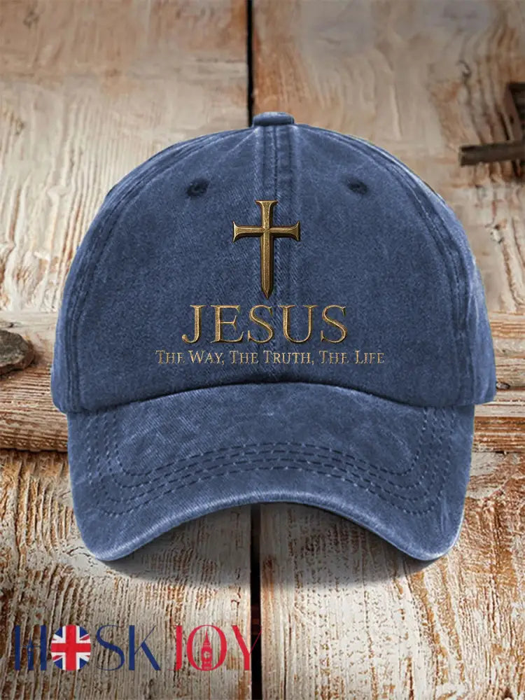 Unisex Jesus The Way The Truth The LifeCross Faith Print Hat - Navy Blue / ONE