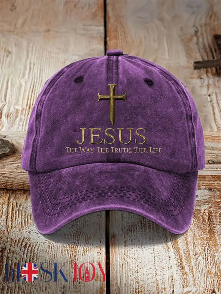Unisex Jesus The Way The Truth The LifeCross Faith Print Hat - Purple / ONE