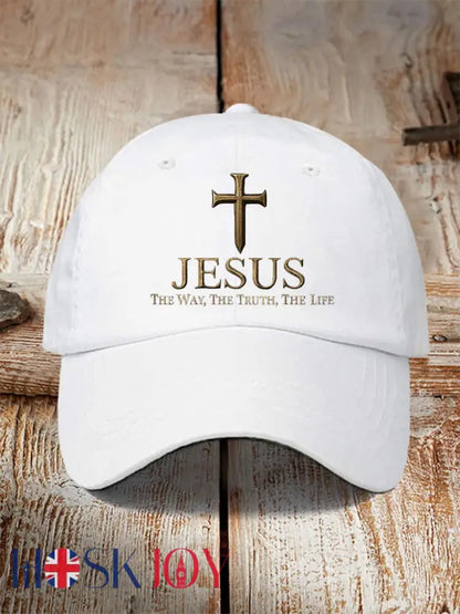 Unisex Jesus The Way The Truth The LifeCross Faith Print Hat - White / ONE