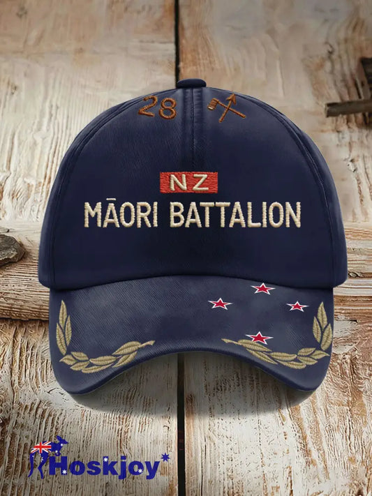 Unisex NZ Veteran Anzac Day 28 Maori Battalion Printed Hat Navy Blue / ONE