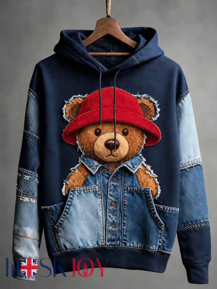 Unisex Paddington Bear Printed Long Sleeved Hooded Sweatshirt - Blue / S