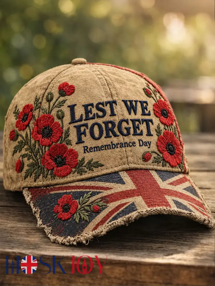 Unisex Remembrance Day Lest We Forget Print Hat - Dark Khaki / ONE