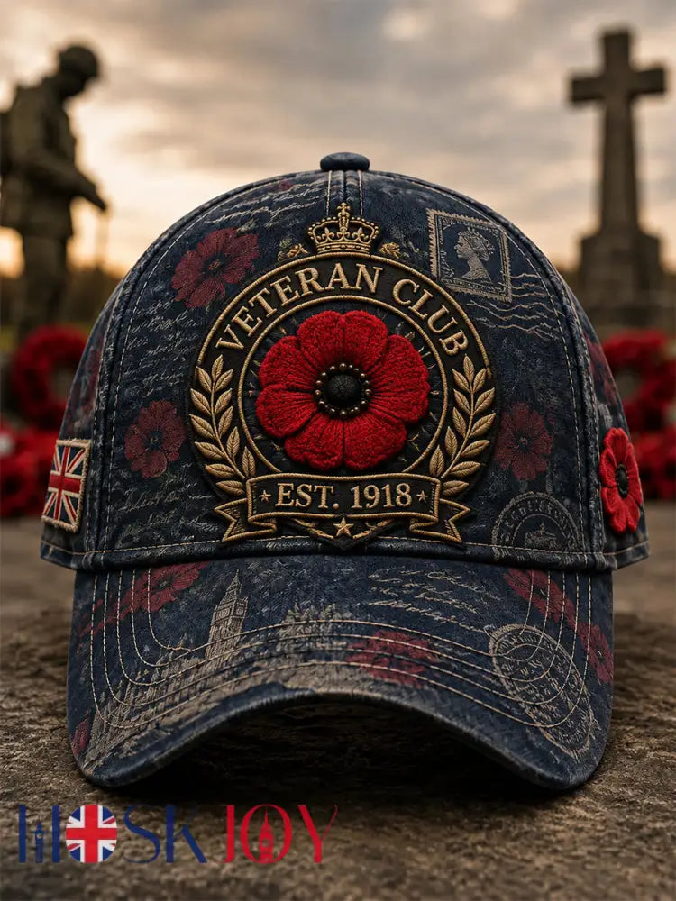 Unisex Remembrance Day Veterans’ Memorial Print Hat - Navy Blue / ONE