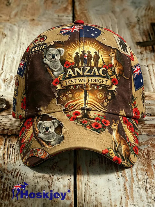Unisex Retro ANZAC Commemorative Print Casual Hat - A / ONE