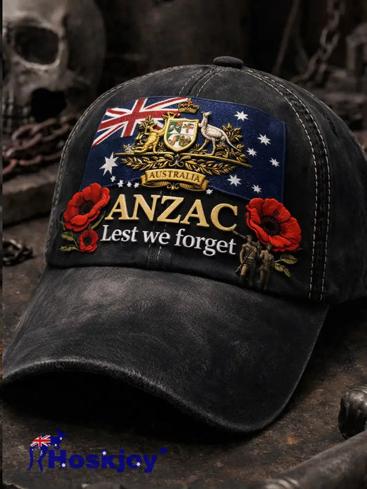 Unisex Vintage ANZAC Commemorative Print Casual Hat A / ONE