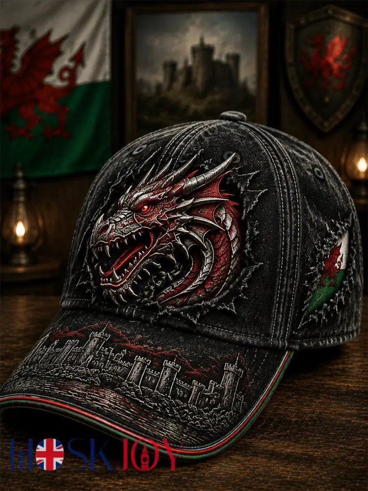 Unisex Welsh Red Dragon Printed Hat - Black / ONE