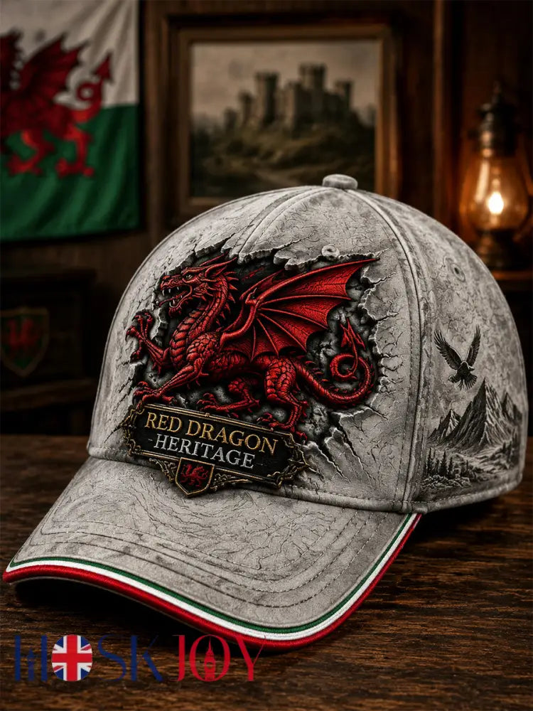 Unisex Welsh Red Dragon Printed Hat - Gray / ONE