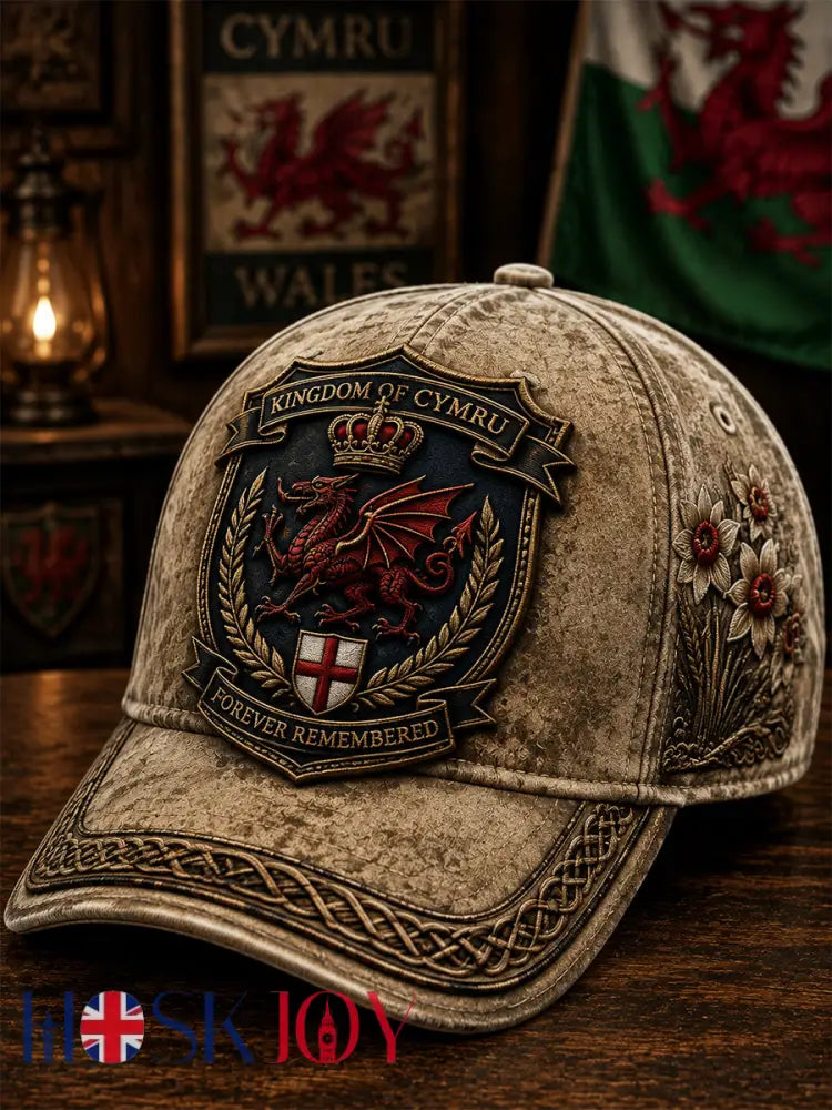 Unisex Welsh Red Dragon Printed Hat - Khaki / ONE