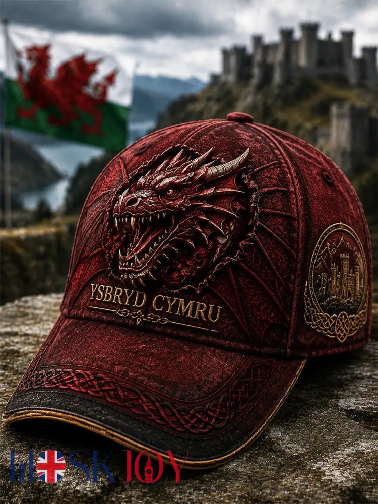 Unisex Welsh Red Dragon Printed Hat - Wine Red / ONE