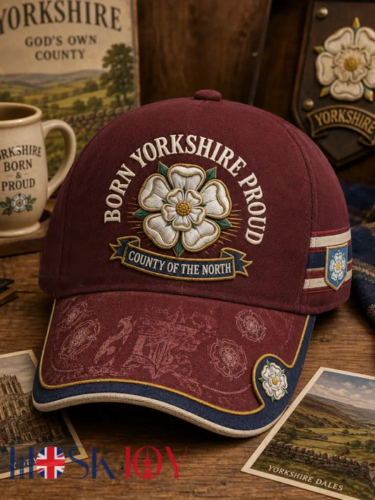 Unisex Yorkshire Day White Roses Art Printed Hat - Wine Red / ONE