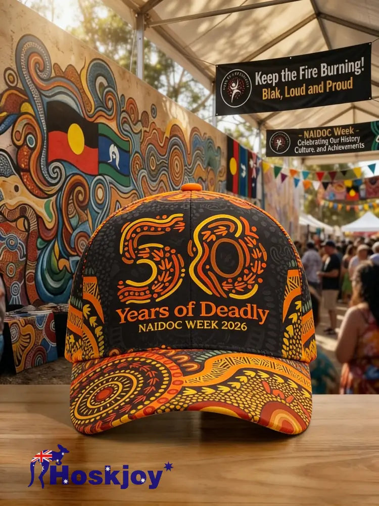 Vintage AU Aboriginal Art NAIDOC Week Printed Washed Hat - Black / ONE