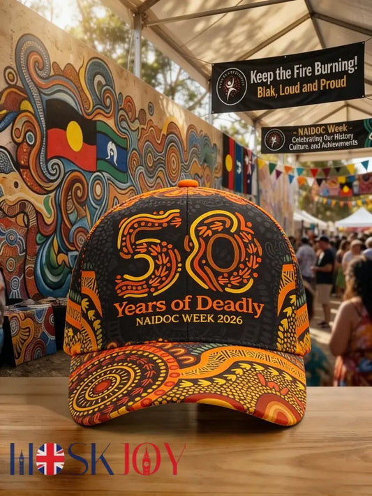 Vintage AU Aboriginal Art NAIDOC Week Printed Washed Hat - Black / ONE