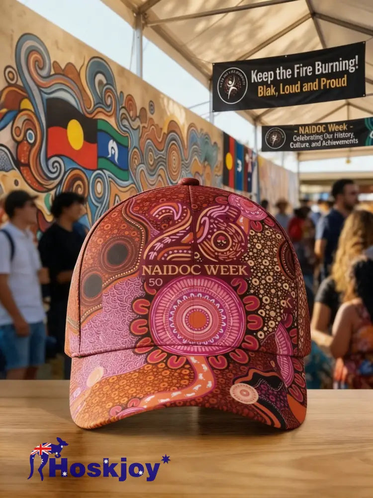 Vintage AU Aboriginal Art NAIDOC Week Printed Washed Hat - Pink / ONE