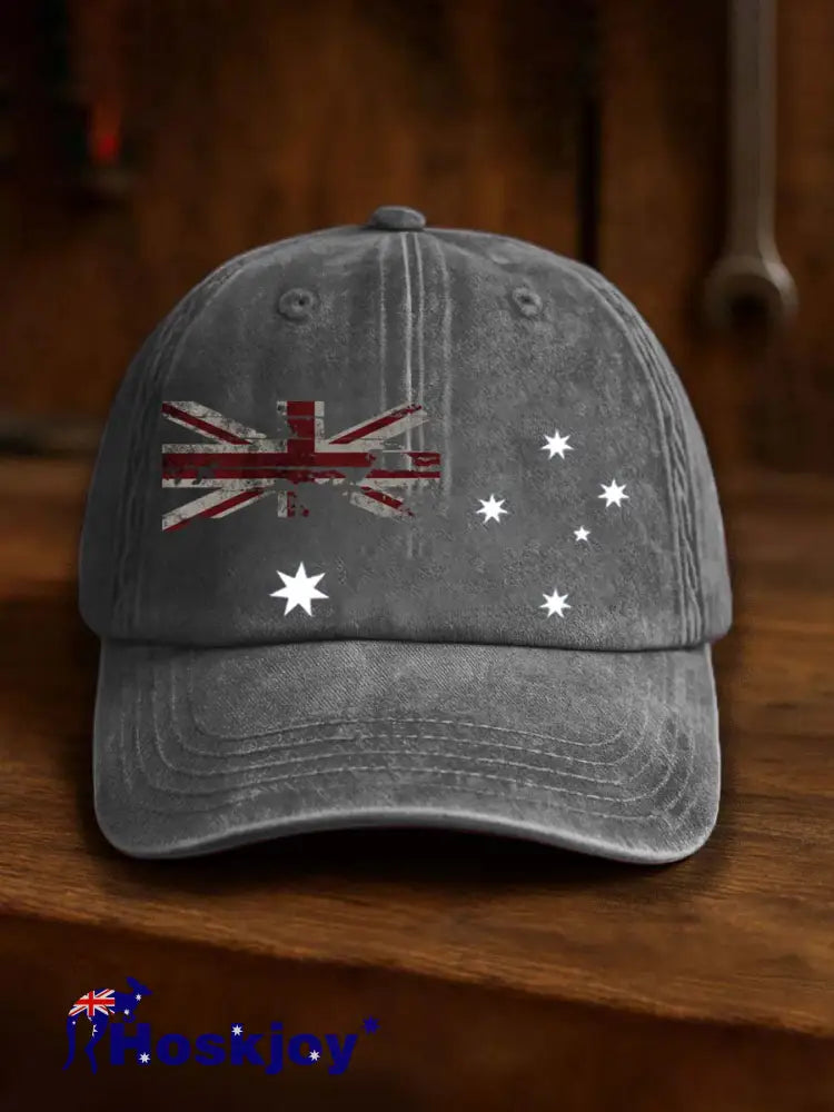Vintage Australian Flag Badge Casual Print Hats Gray / ONE