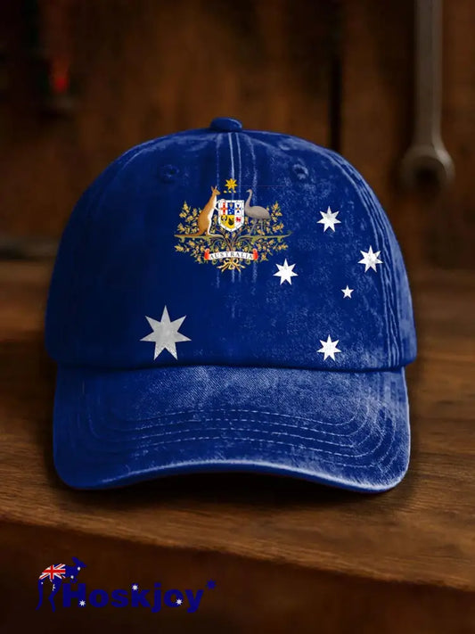 Vintage Australian Flag Badge Casual Print Hats Navy Blue / ONE