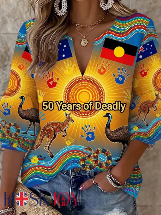 Vintage Australian-Style NAIDOC Art Print Casual Top - A / S