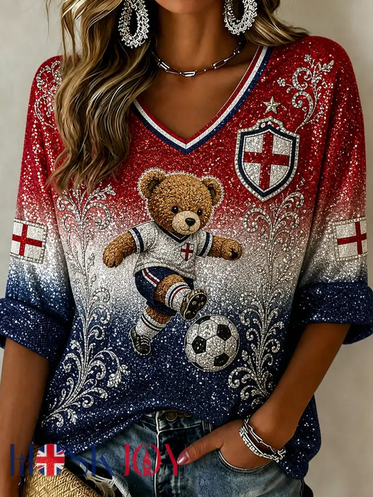 Vintage British Paddington Bear Soccer Art Print Casual Top - A / S