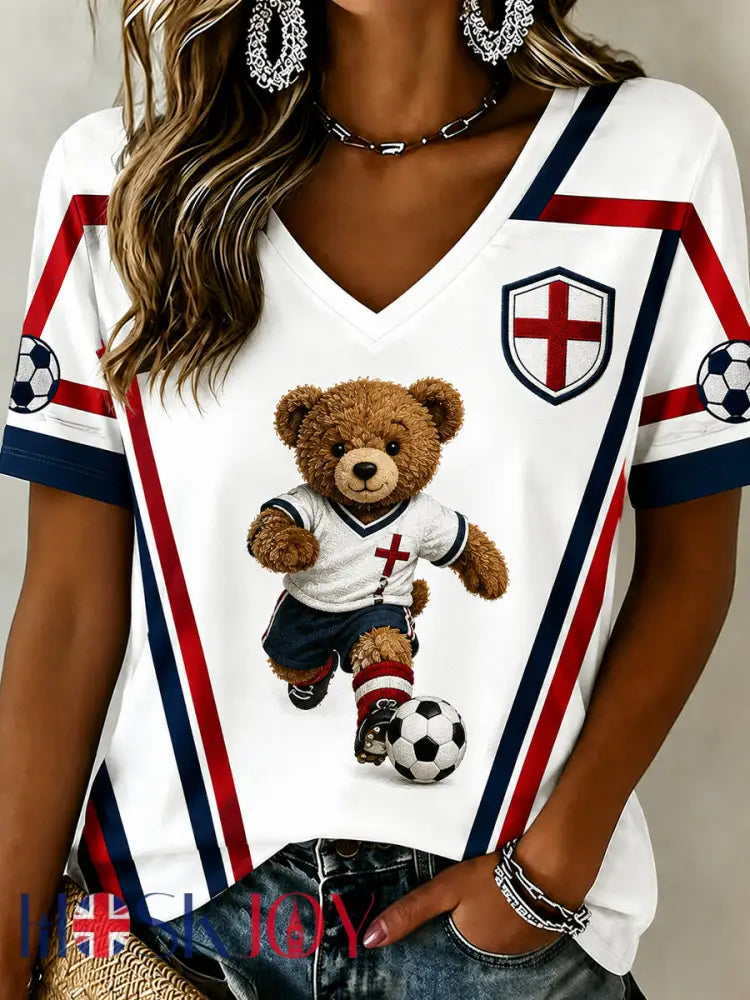 Vintage British Paddington Bear Soccer Art Print Casual Top - A / S