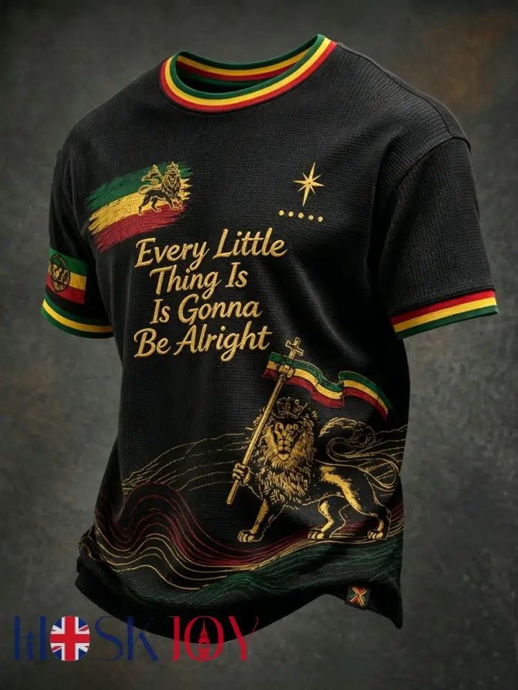 Vintage “Every Little Thing Is Gonna Be Alright” Casual Waffle-Weave T-Shirt - As picture / S