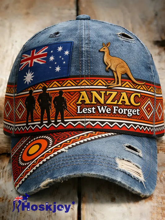 Vintage-Style ANZAC Day Printed Casual Hat A / ONE