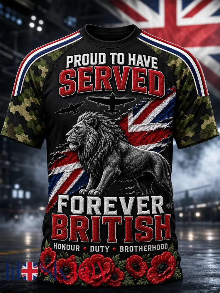 Vintage-Style British Veteran Graphic Casual T-Shirt - A / S
