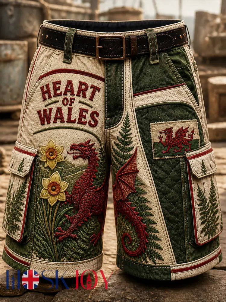 Vintage-Style Welsh Art Print Casual Shorts - A / S