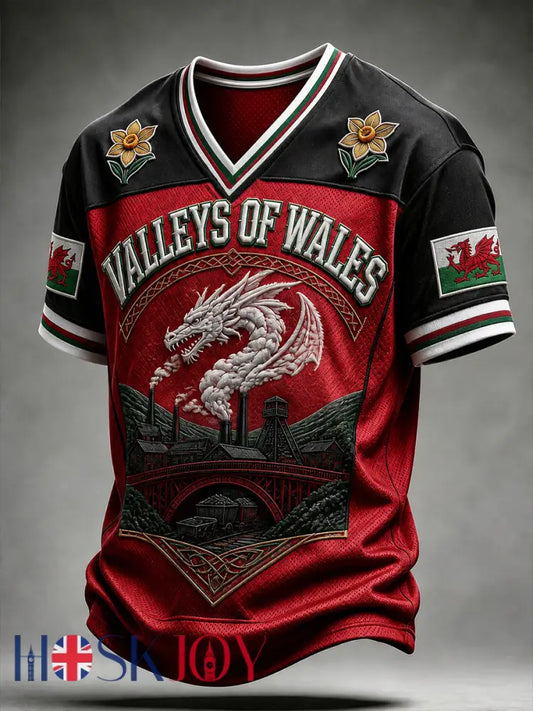 Vintage-Style Welsh Art Print Casual T-Shirt - A / S