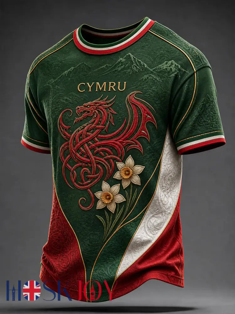 Vintage-Style Welsh Art Print Casual T-Shirt - A / S