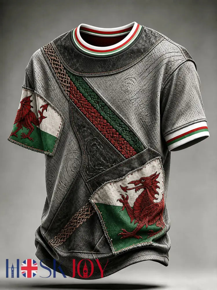 Vintage-Style Welsh Art Print Casual T-Shirt - A / S