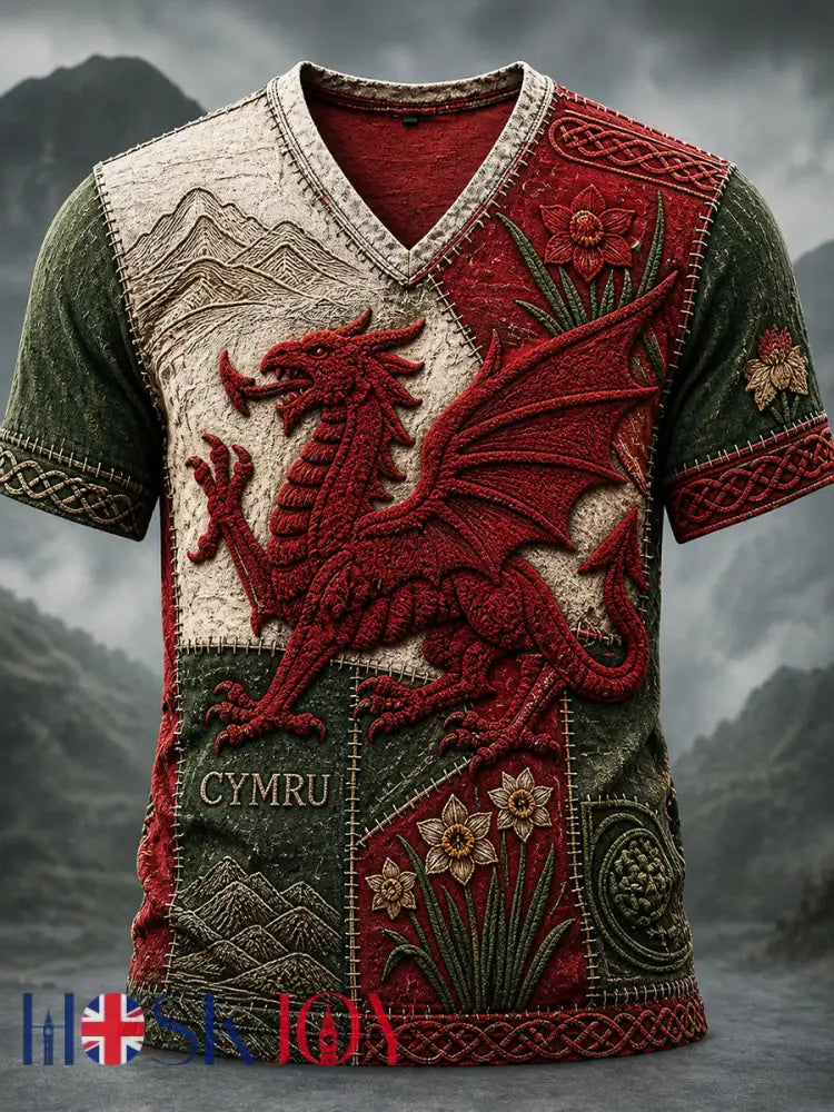 Vintage-Style Welsh Art Print Casual T-Shirt - A / S