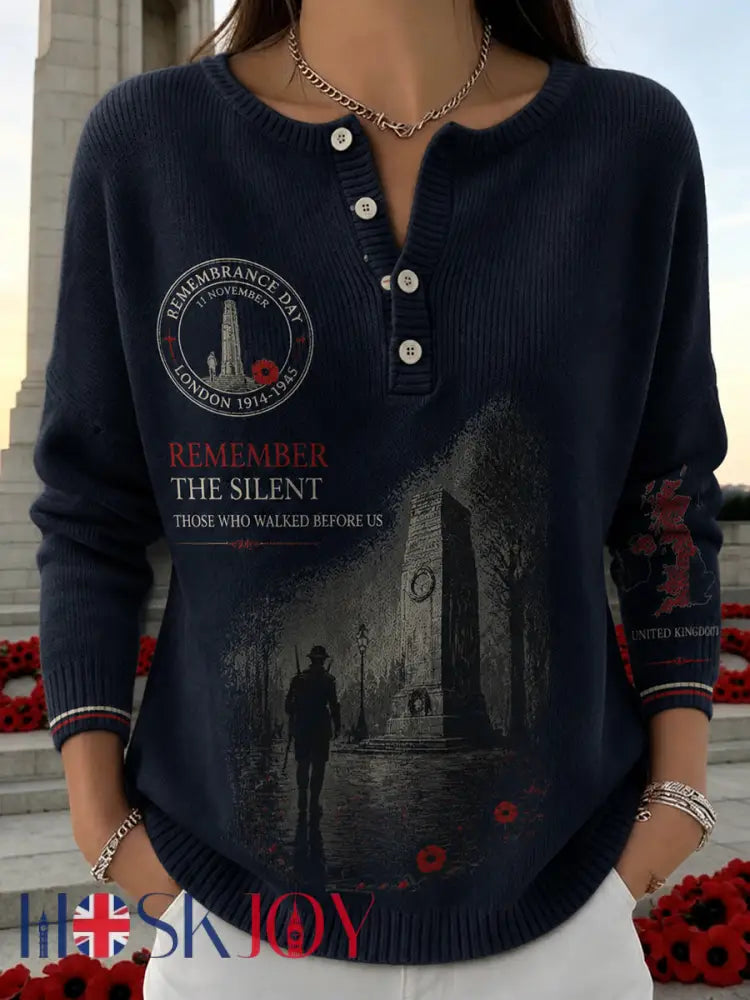 Woman’s Vintage British Rememberance Day-Themed Printed Long-sleeve Cardigan - A / S