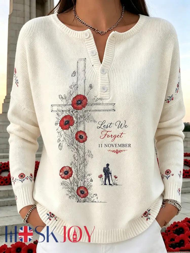 Woman’s Vintage British Rememberance Day-Themed Printed Long-sleeve Cardigan - A / S