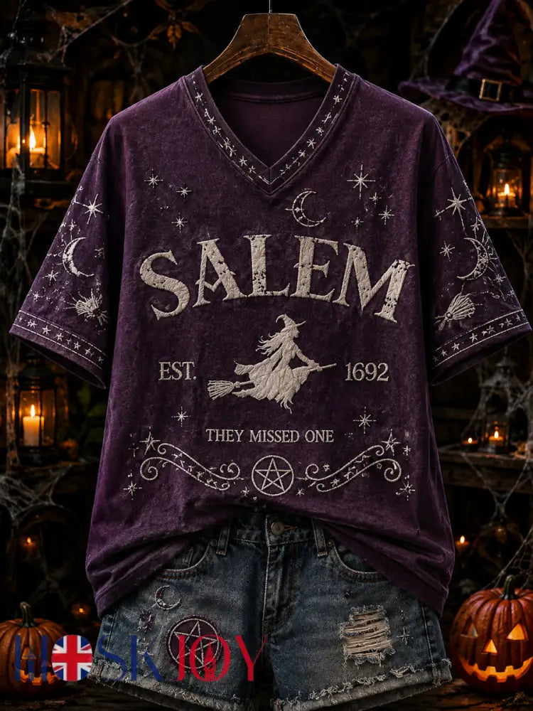 Women’s “1692 they messed one ” Printed V-neck T-shirt - As picture / S