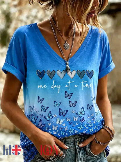 Women’s Alzheimer’s Awareness Support Print V-Neck Tee - Blue / S