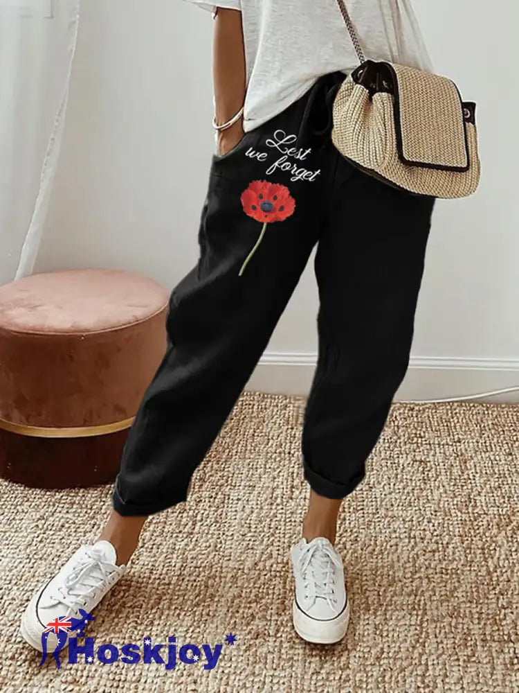 Women’s ANZAC Day cotton linen nine-minute trousers Black / S