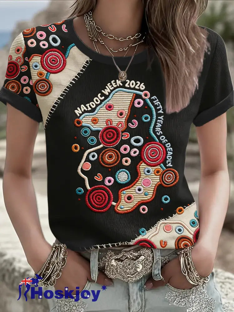 Women’s AU 50 Years of Deadly NAIDOC Week Aboriginal Culture Printed T-Shirt Black / S